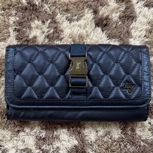Lug Quilted Blue Wallet with Gold Accent